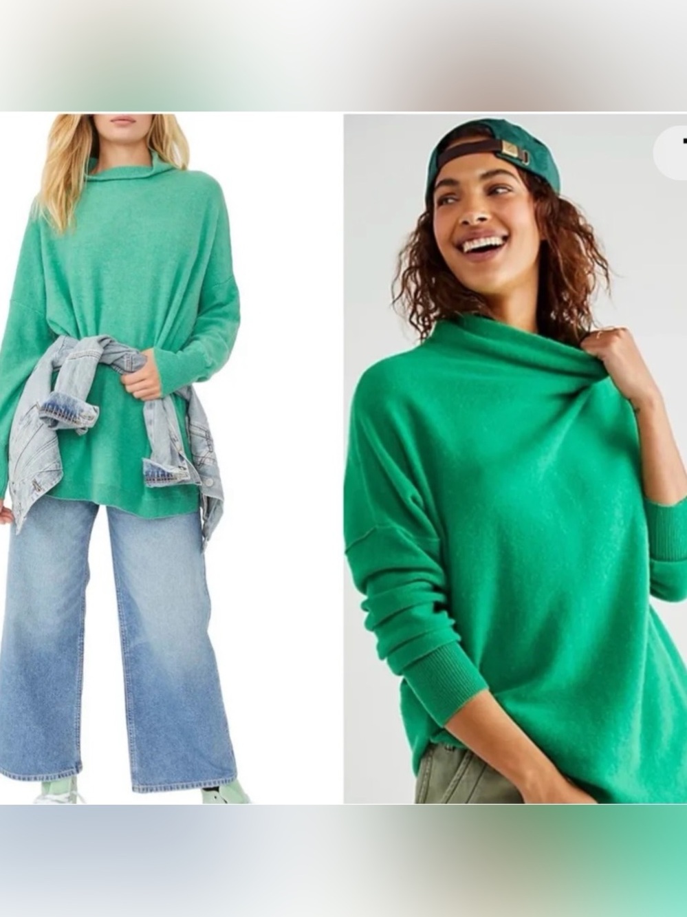 Free People Ottoman Tunic Sweater large green slouchy